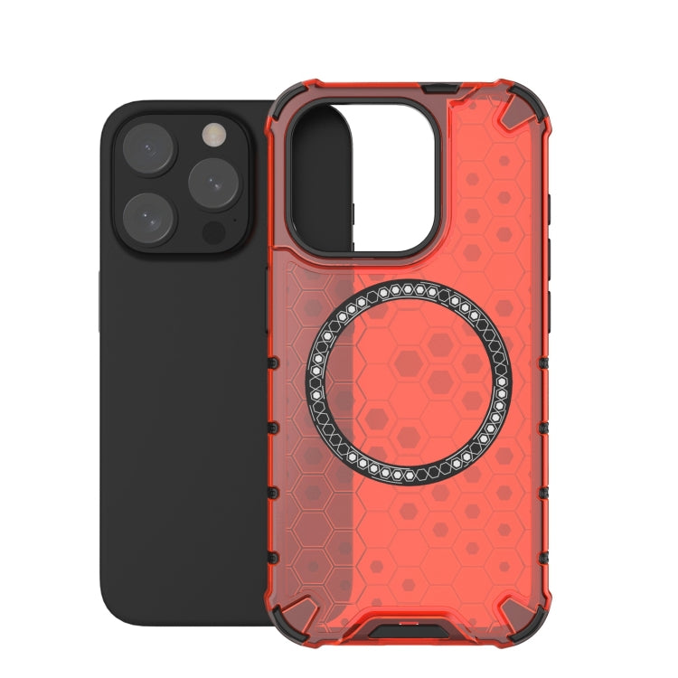 For iPhone 15 Pro Honeycomb Magnetic Ring Shockproof Phone Case
