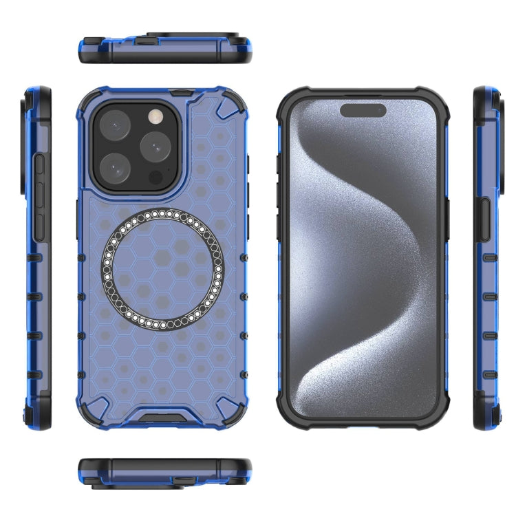 For iPhone 15 Pro Honeycomb Magnetic Ring Shockproof Phone Case