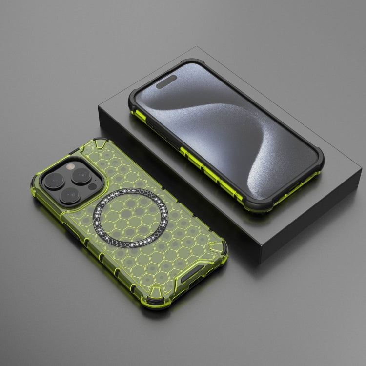 For iPhone 15 Pro Honeycomb Magnetic Ring Shockproof Phone Case