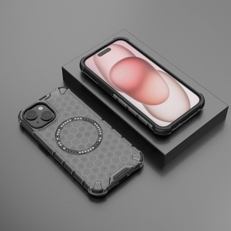 For iPhone 15 Plus Honeycomb Magnetic Ring Shockproof Phone Case