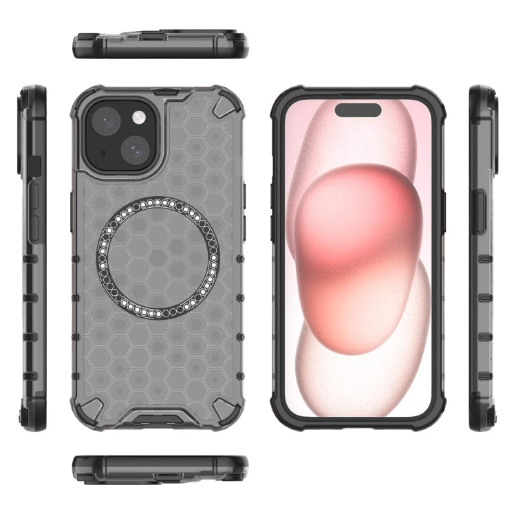 For iPhone 15 Plus Honeycomb Magnetic Ring Shockproof Phone Case