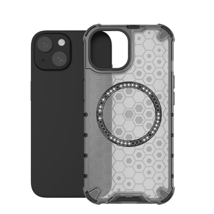 For iPhone 15 Plus Honeycomb Magnetic Ring Shockproof Phone Case