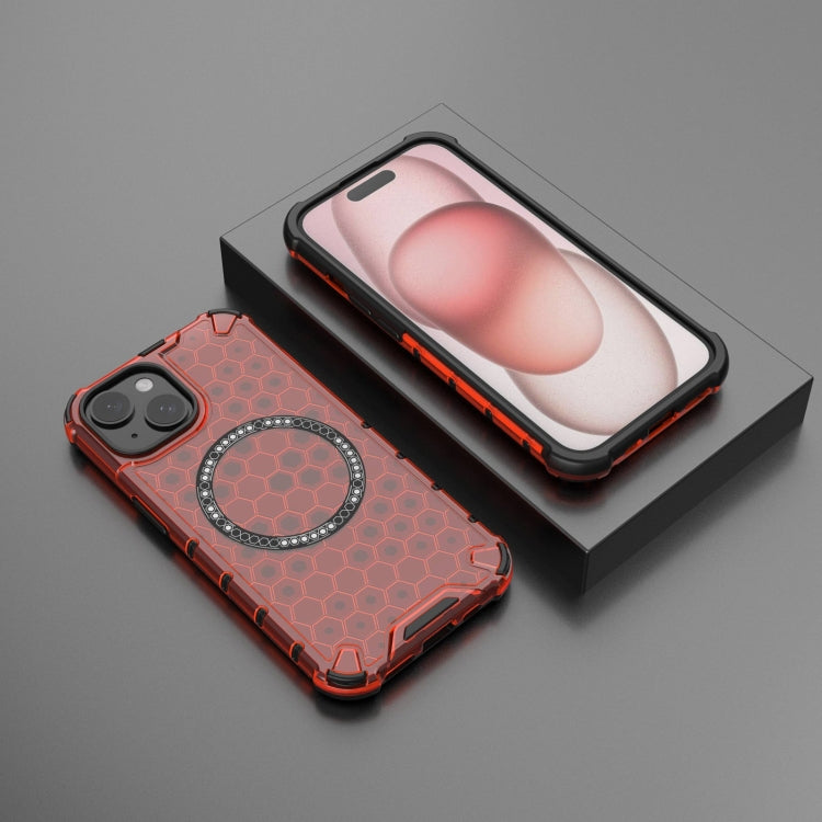 For iPhone 15 Plus Honeycomb Magnetic Ring Shockproof Phone Case