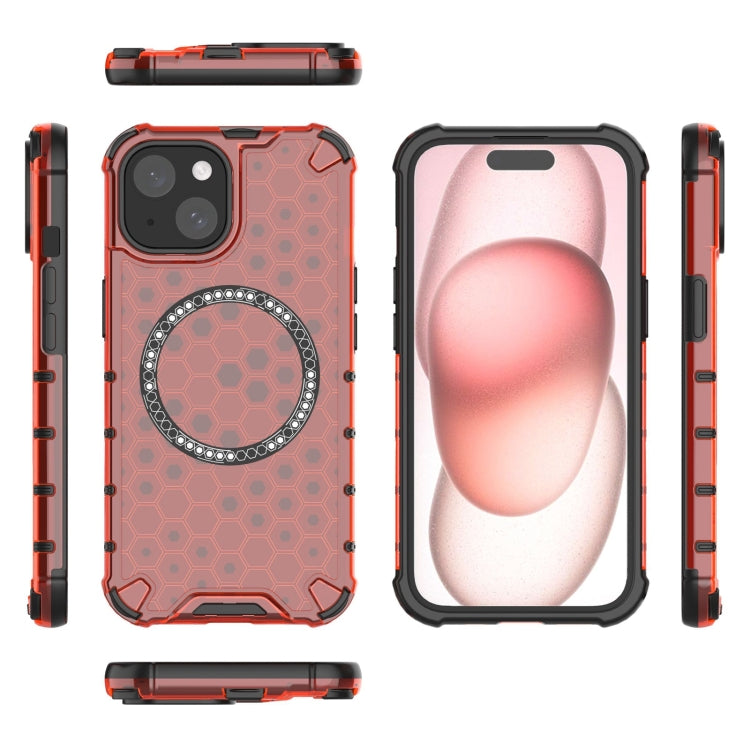 For iPhone 15 Plus Honeycomb Magnetic Ring Shockproof Phone Case