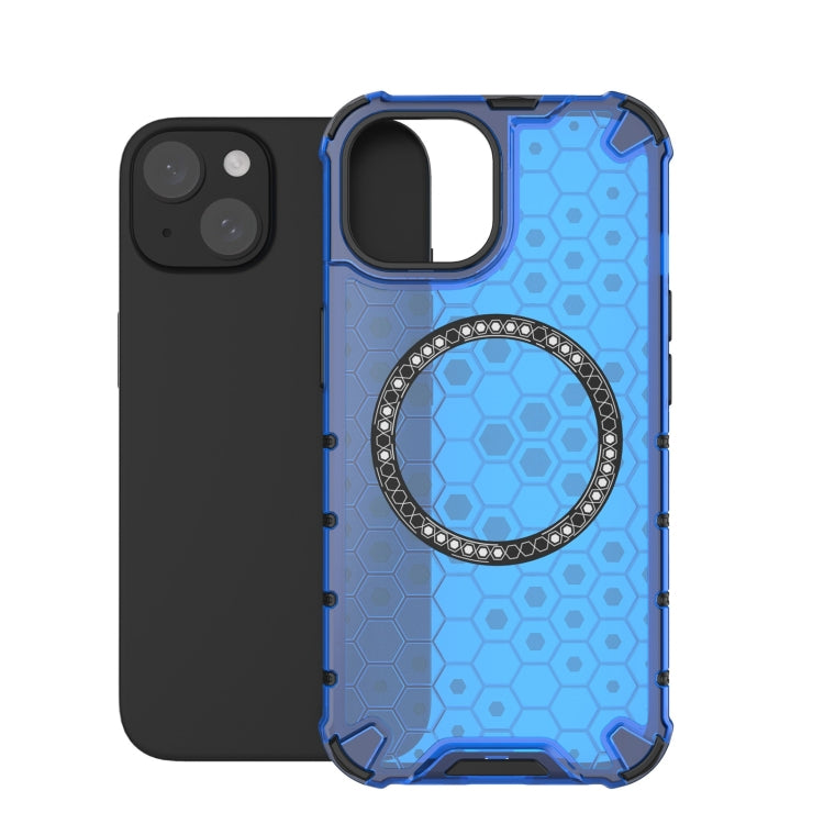 For iPhone 15 Plus Honeycomb Magnetic Ring Shockproof Phone Case
