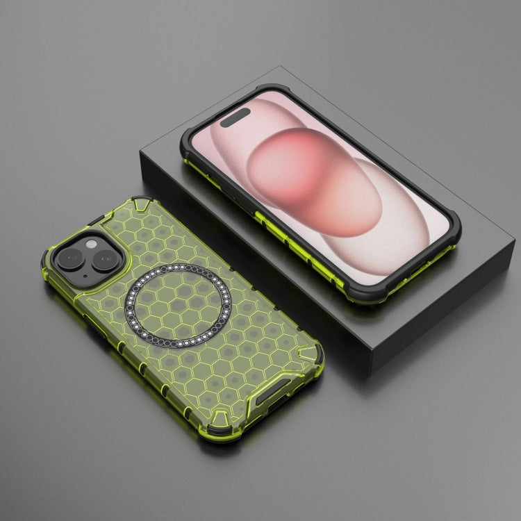 For iPhone 15 Plus Honeycomb Magnetic Ring Shockproof Phone Case