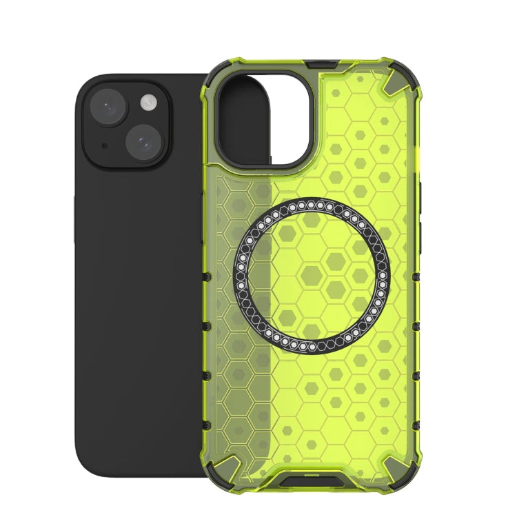 For iPhone 15 Plus Honeycomb Magnetic Ring Shockproof Phone Case