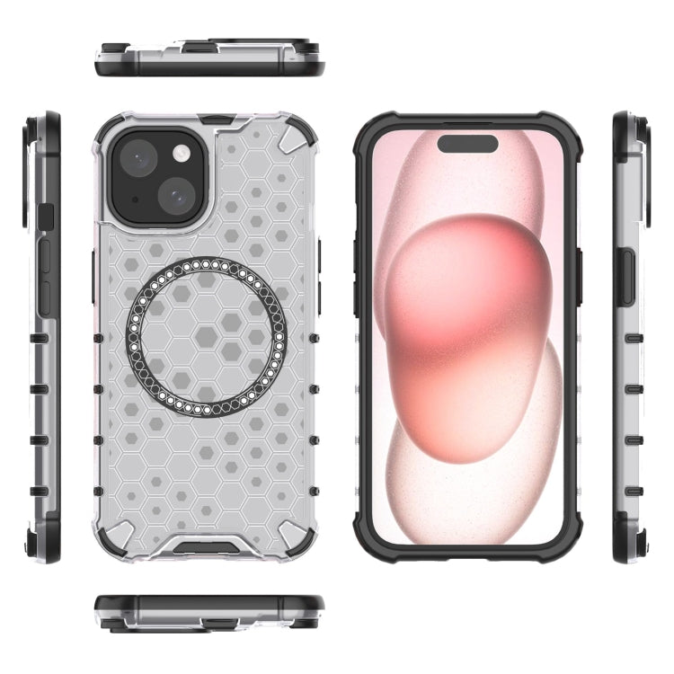 For iPhone 15 Honeycomb Magnetic Ring Shockproof Phone Case