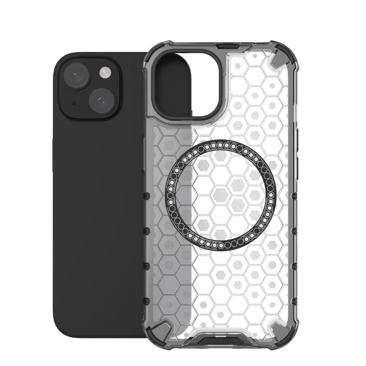 For iPhone 15 Honeycomb Magnetic Ring Shockproof Phone Case