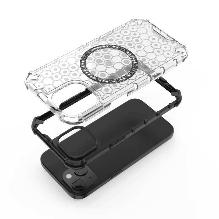 For iPhone 15 Honeycomb Magnetic Ring Shockproof Phone Case