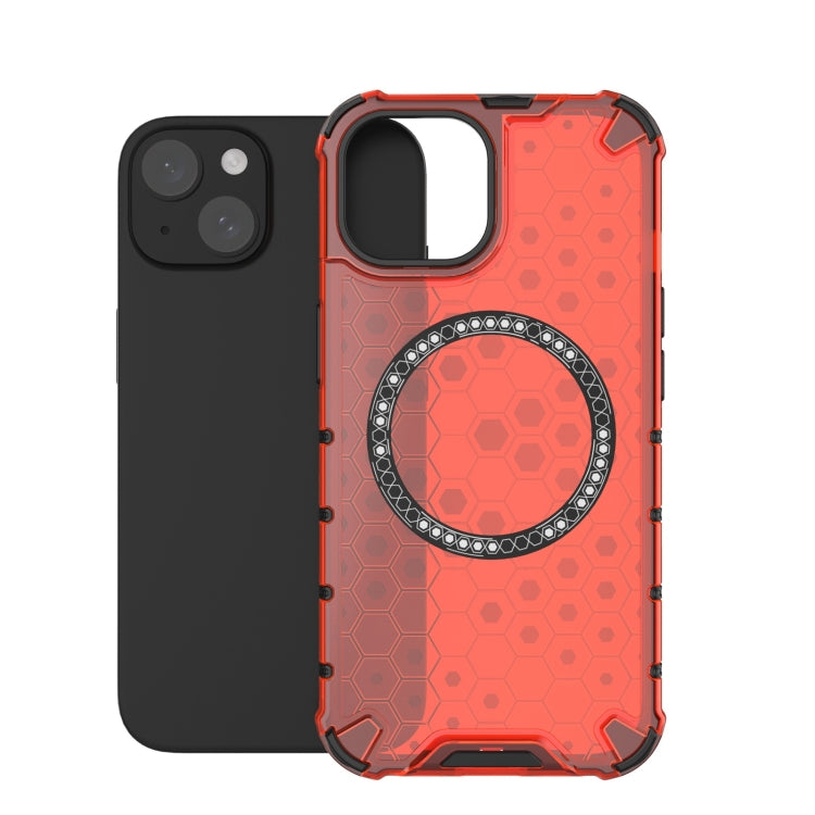 For iPhone 15 Honeycomb Magnetic Ring Shockproof Phone Case