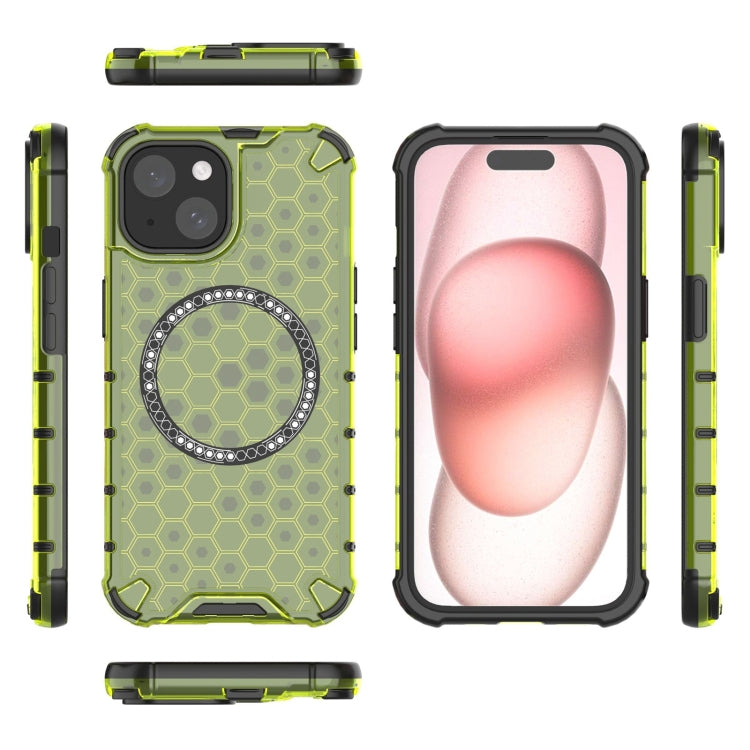For iPhone 15 Honeycomb Magnetic Ring Shockproof Phone Case