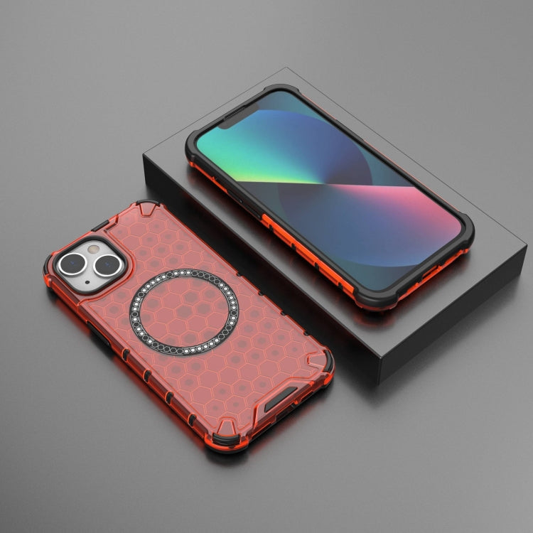 For iPhone 14 Plus Honeycomb Magnetic Ring Shockproof Phone Case