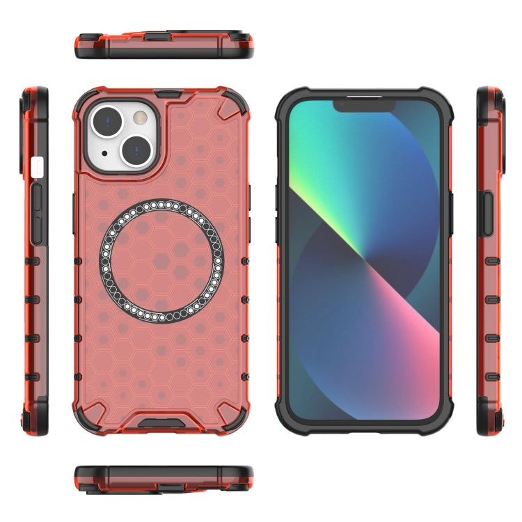 For iPhone 14 Plus Honeycomb Magnetic Ring Shockproof Phone Case