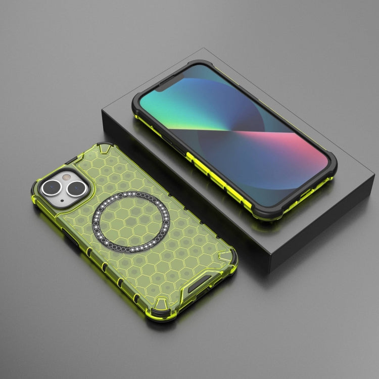 For iPhone 14 Plus Honeycomb Magnetic Ring Shockproof Phone Case