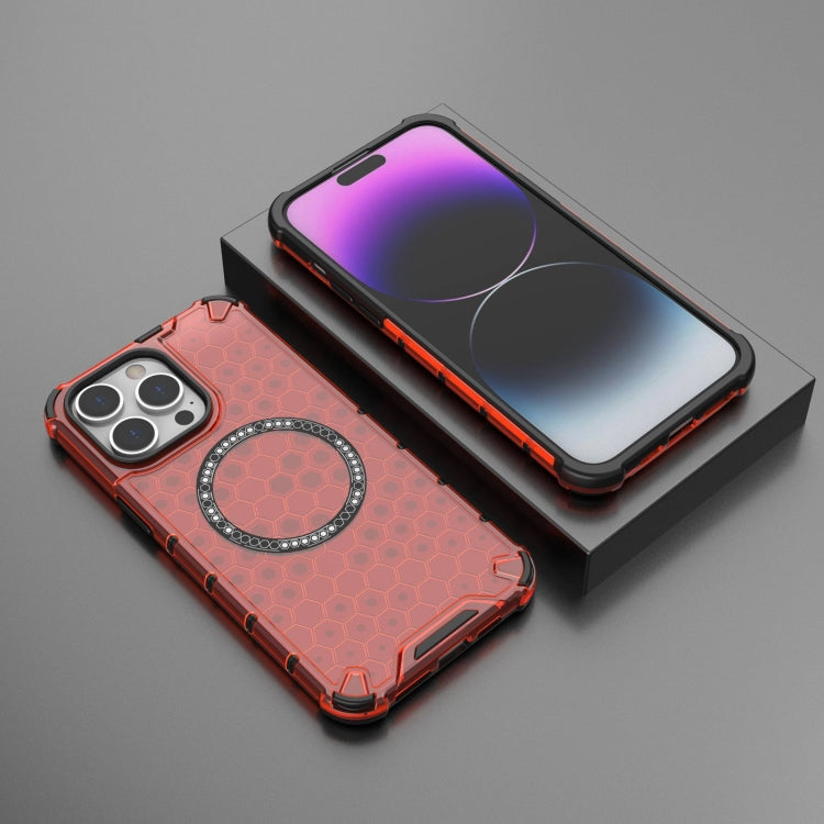 For iPhone 14 Pro Max Honeycomb Magnetic Ring Shockproof Phone Case