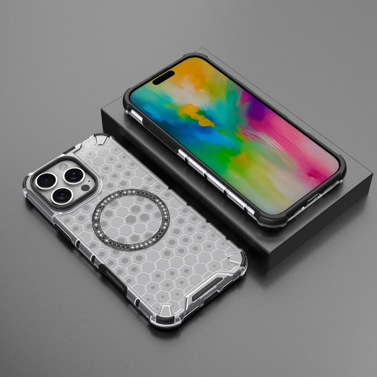 For iPhone 16 Pro Max Honeycomb Magnetic Ring Shockproof Phone Case