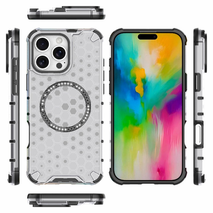For iPhone 16 Pro Max Honeycomb Magnetic Ring Shockproof Phone Case