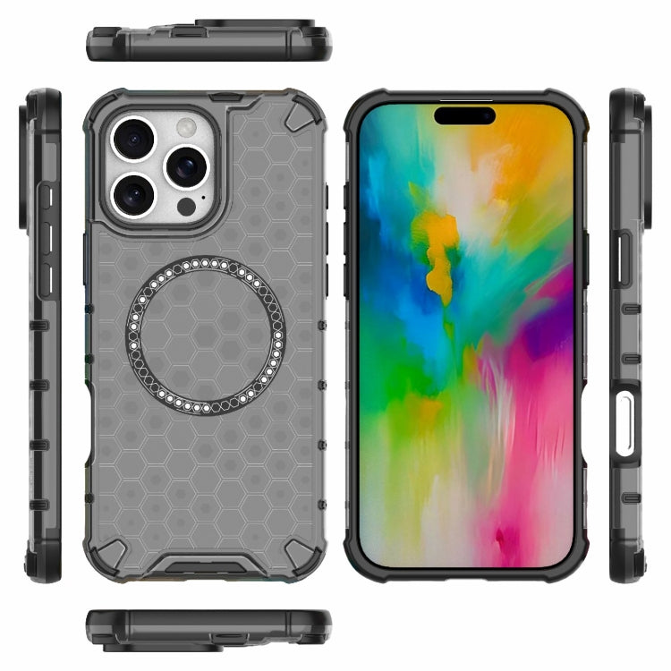 For iPhone 16 Pro Max Honeycomb Magnetic Ring Shockproof Phone Case