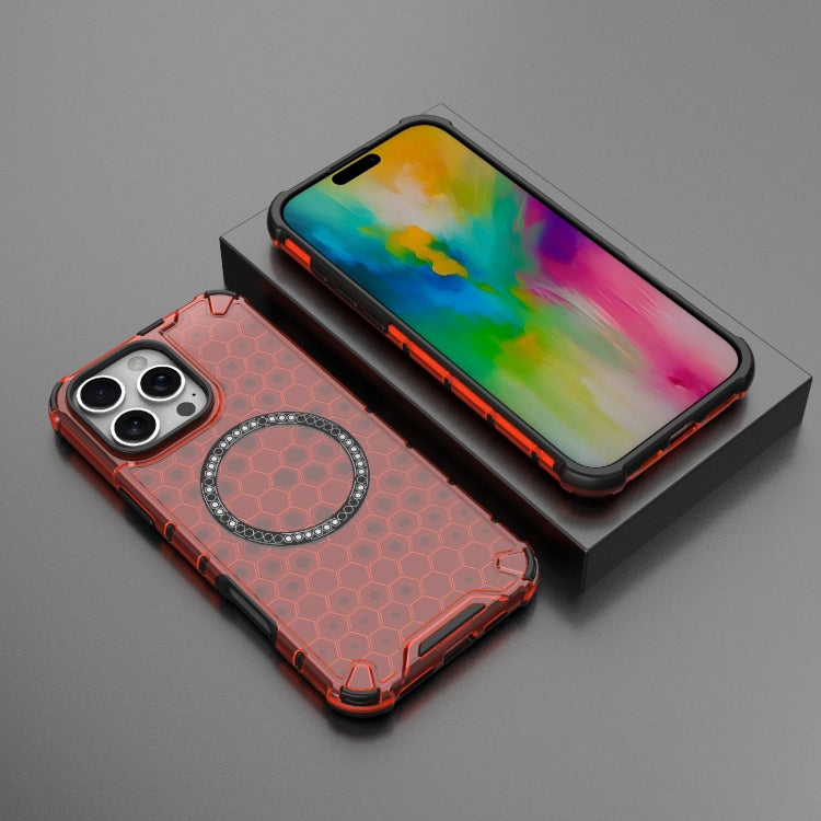 For iPhone 16 Pro Max Honeycomb Magnetic Ring Shockproof Phone Case