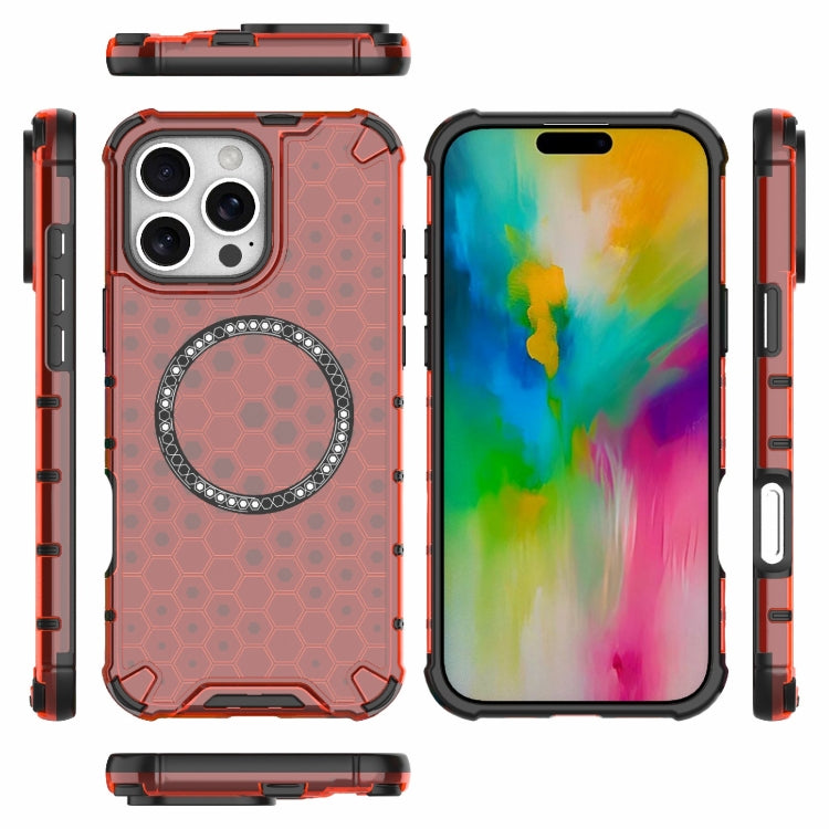 For iPhone 16 Pro Max Honeycomb Magnetic Ring Shockproof Phone Case