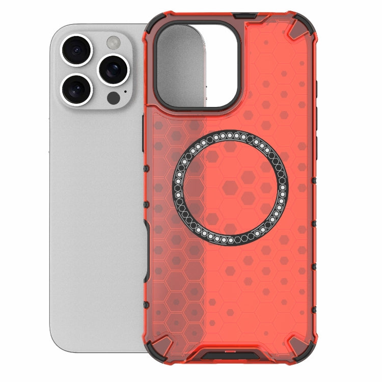 For iPhone 16 Pro Max Honeycomb Magnetic Ring Shockproof Phone Case