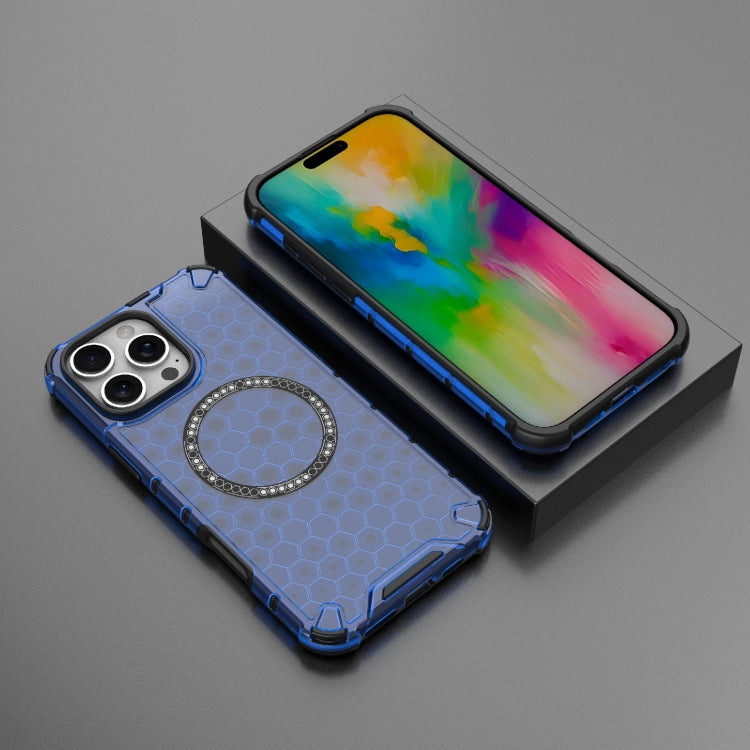 For iPhone 16 Pro Max Honeycomb Magnetic Ring Shockproof Phone Case