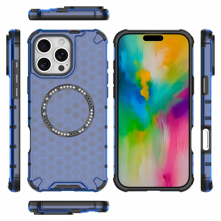For iPhone 16 Pro Max Honeycomb Magnetic Ring Shockproof Phone Case