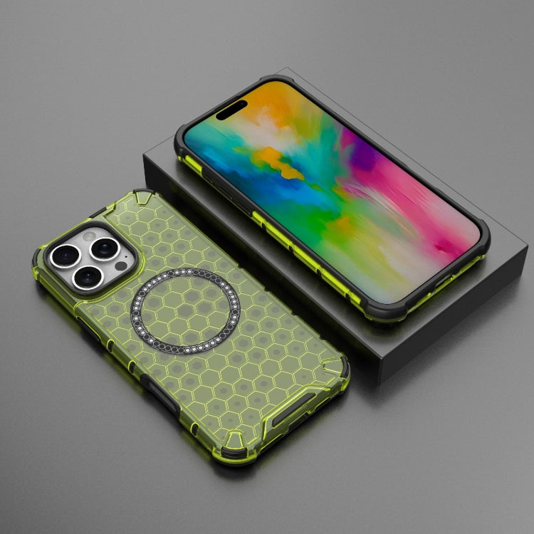 For iPhone 16 Pro Max Honeycomb Magnetic Ring Shockproof Phone Case