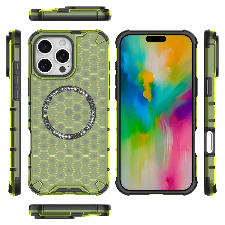 For iPhone 16 Pro Max Honeycomb Magnetic Ring Shockproof Phone Case