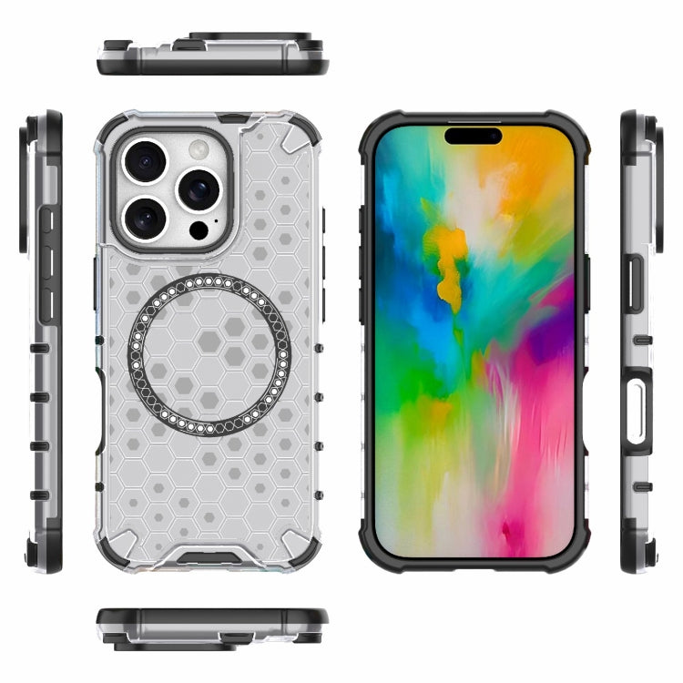 For iPhone 16 Pro Honeycomb Magnetic Ring Shockproof Phone Case