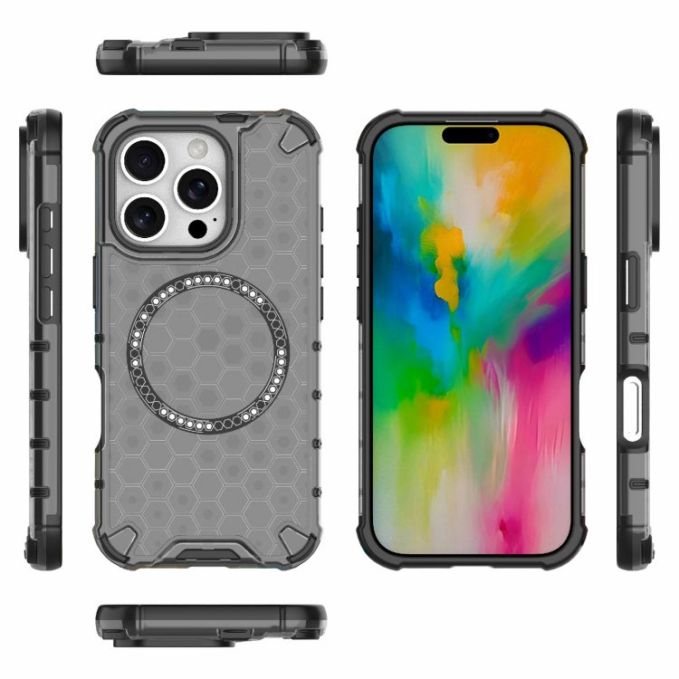 For iPhone 16 Pro Honeycomb Magnetic Ring Shockproof Phone Case