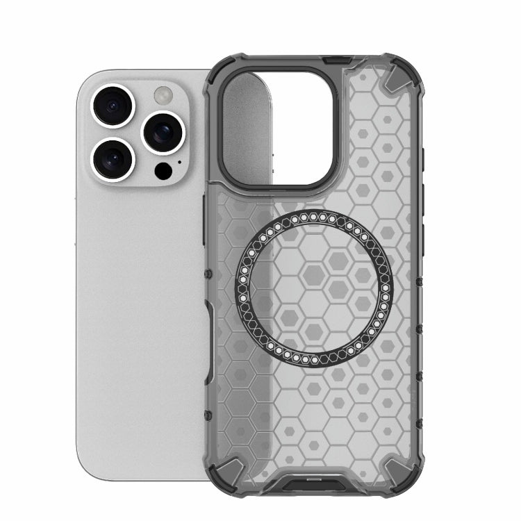 For iPhone 16 Pro Honeycomb Magnetic Ring Shockproof Phone Case