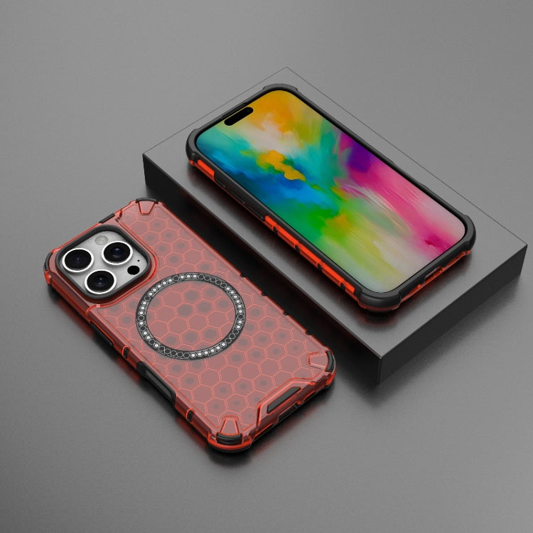 For iPhone 16 Pro Honeycomb Magnetic Ring Shockproof Phone Case