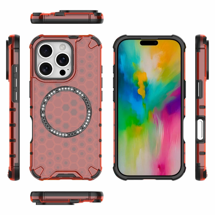 For iPhone 16 Pro Honeycomb Magnetic Ring Shockproof Phone Case
