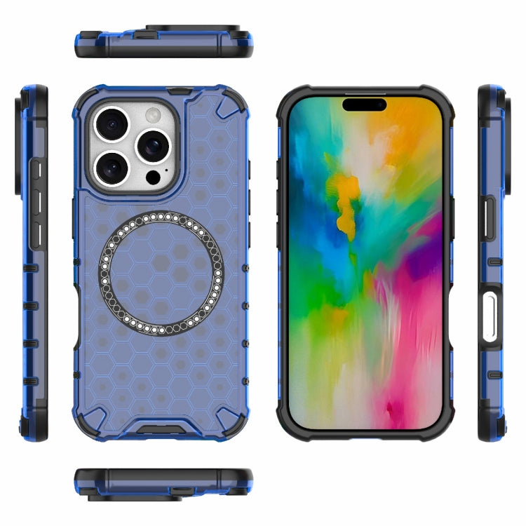 For iPhone 16 Pro Honeycomb Magnetic Ring Shockproof Phone Case