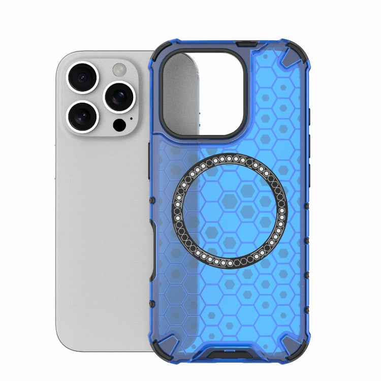 For iPhone 16 Pro Honeycomb Magnetic Ring Shockproof Phone Case