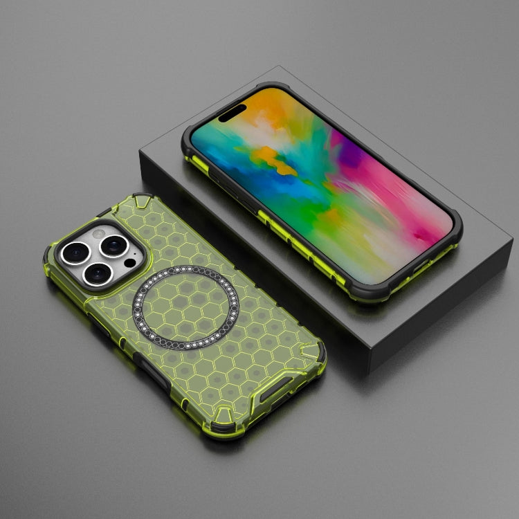 For iPhone 16 Pro Honeycomb Magnetic Ring Shockproof Phone Case