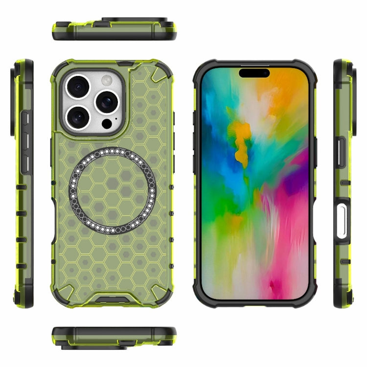 For iPhone 16 Pro Honeycomb Magnetic Ring Shockproof Phone Case