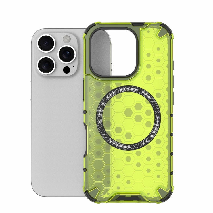 For iPhone 16 Pro Honeycomb Magnetic Ring Shockproof Phone Case