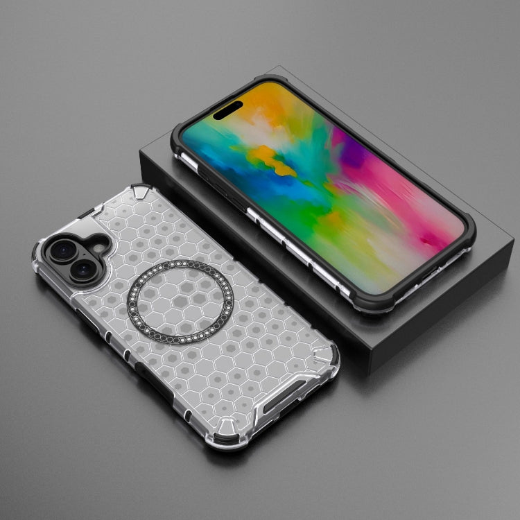 For iPhone 16 Plus Honeycomb Magnetic Ring Shockproof Phone Case