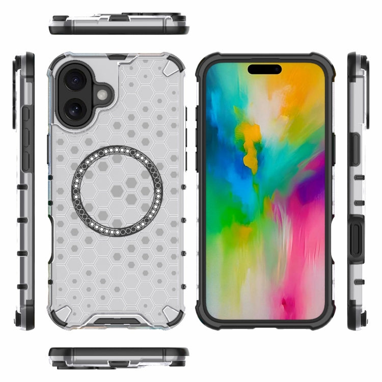 For iPhone 16 Plus Honeycomb Magnetic Ring Shockproof Phone Case