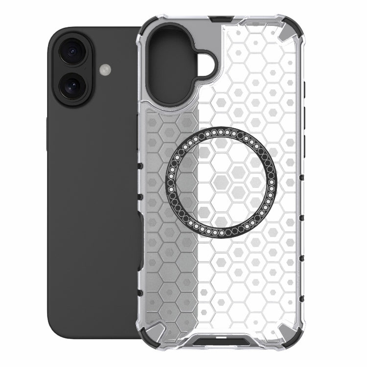 For iPhone 16 Plus Honeycomb Magnetic Ring Shockproof Phone Case
