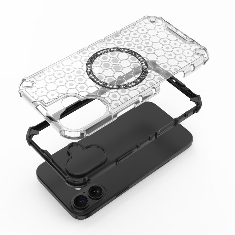For iPhone 16 Plus Honeycomb Magnetic Ring Shockproof Phone Case