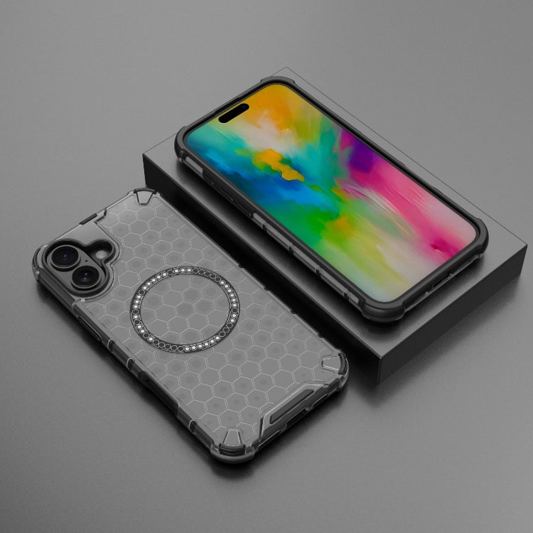 For iPhone 16 Plus Honeycomb Magnetic Ring Shockproof Phone Case