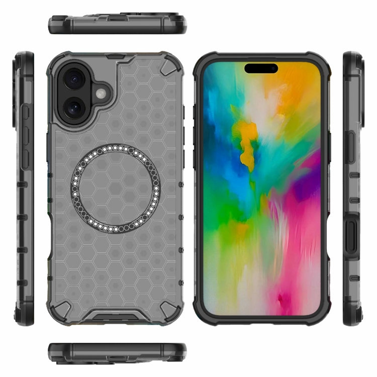 For iPhone 16 Plus Honeycomb Magnetic Ring Shockproof Phone Case