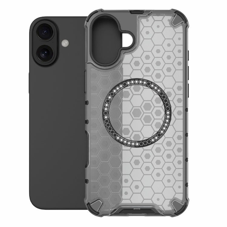 For iPhone 16 Plus Honeycomb Magnetic Ring Shockproof Phone Case