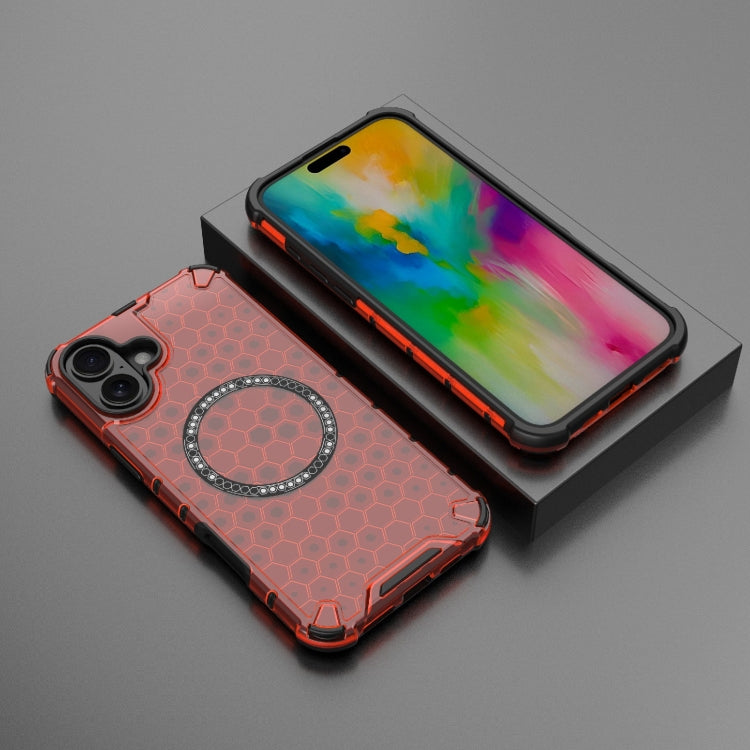 For iPhone 16 Plus Honeycomb Magnetic Ring Shockproof Phone Case