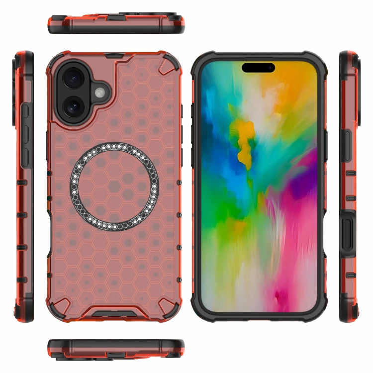 For iPhone 16 Plus Honeycomb Magnetic Ring Shockproof Phone Case