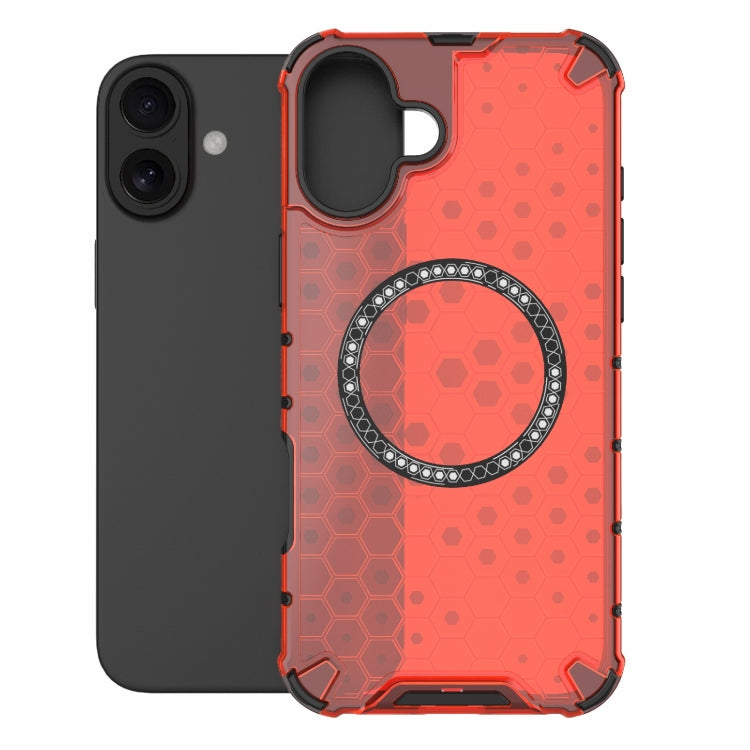 For iPhone 16 Plus Honeycomb Magnetic Ring Shockproof Phone Case